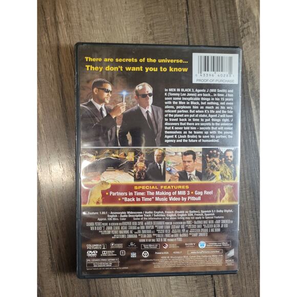 MIB3 Men in Black 3 DVD Movie Comedy Action& Adventure Science Fiction - Picture 2 of 3
